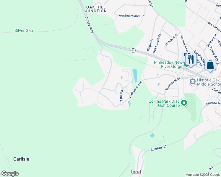 map of restaurants, bars, coffee shops, grocery stores, and more near 290 Forest Lane in Oak Hill