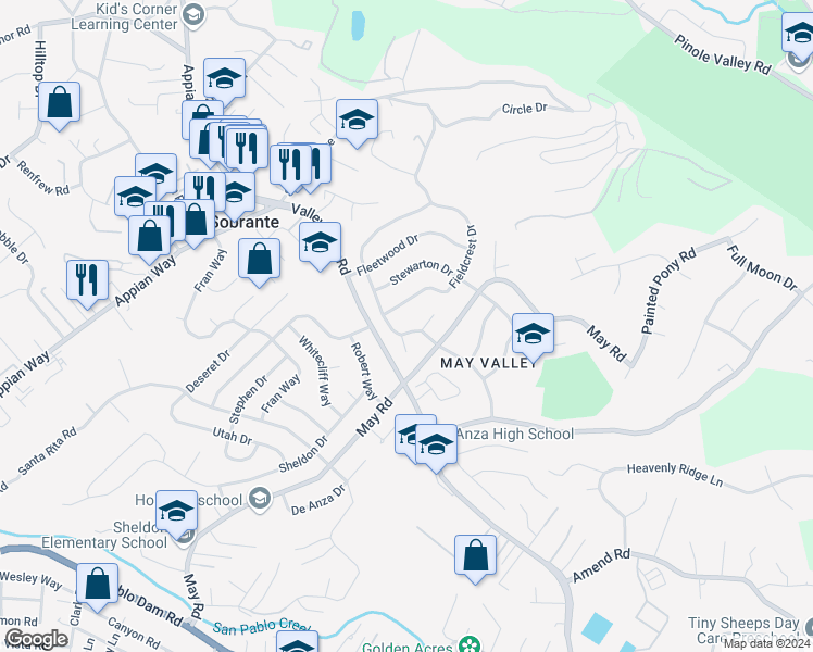 map of restaurants, bars, coffee shops, grocery stores, and more near 4621 Meadowbrook Drive in Richmond