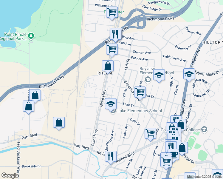 map of restaurants, bars, coffee shops, grocery stores, and more near 2869 10th Street in San Pablo