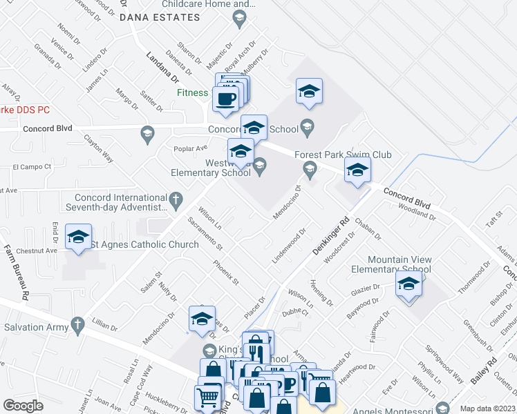 map of restaurants, bars, coffee shops, grocery stores, and more near 4025 Roland Drive in Concord