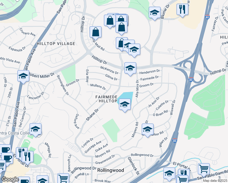 map of restaurants, bars, coffee shops, grocery stores, and more near 3073 Shane Drive in Richmond