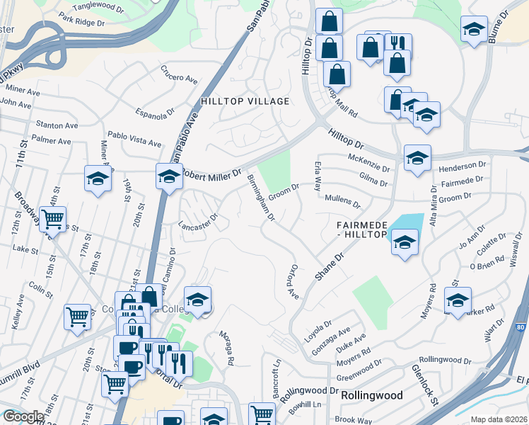 map of restaurants, bars, coffee shops, grocery stores, and more near 3085 Birmingham Drive in Richmond