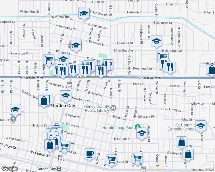 map of restaurants, bars, coffee shops, grocery stores, and more near 1016 North 4th Street in Garden City