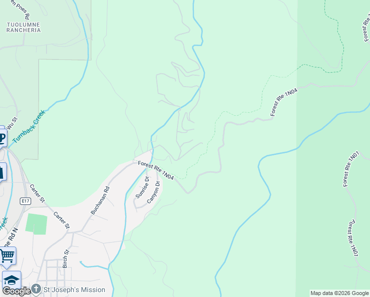 map of restaurants, bars, coffee shops, grocery stores, and more near 19443 Mira Monte Road in Tuolumne