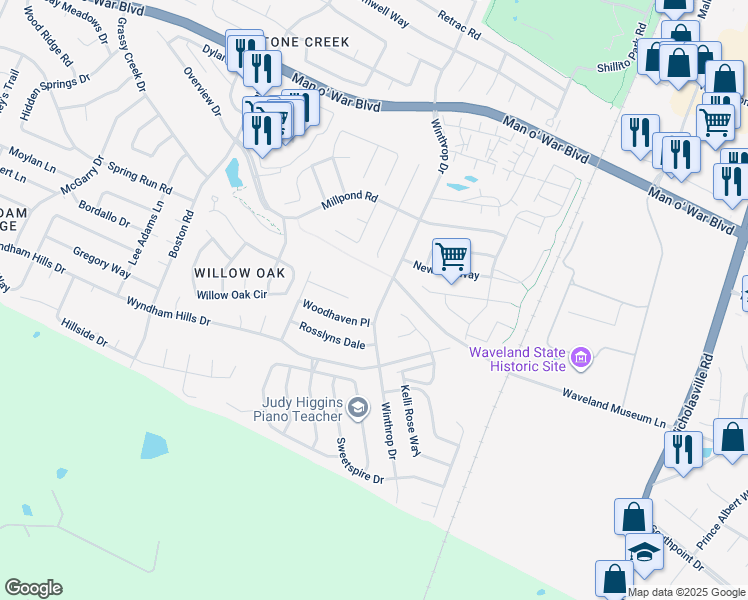 map of restaurants, bars, coffee shops, grocery stores, and more near 3777 Winthrop Drive in Lexington
