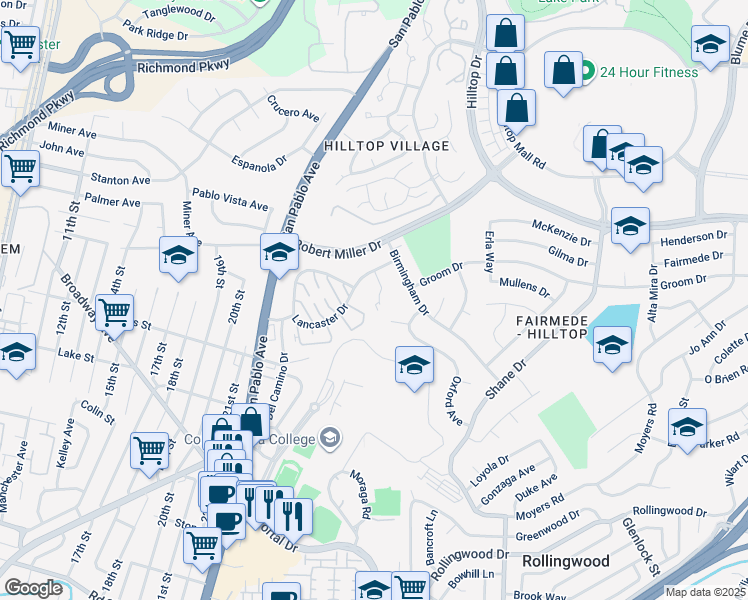 map of restaurants, bars, coffee shops, grocery stores, and more near 3119 South Hampton Court in Richmond