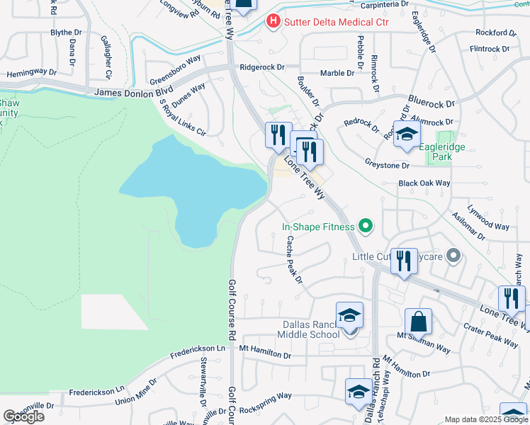 map of restaurants, bars, coffee shops, grocery stores, and more near 4688 Matterhorn Way in Antioch