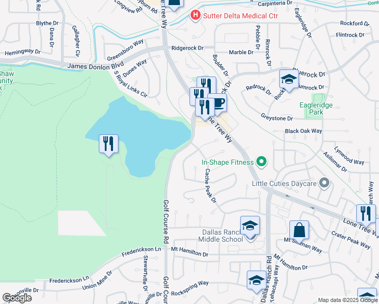 map of restaurants, bars, coffee shops, grocery stores, and more near 4688 Matterhorn Way in Antioch