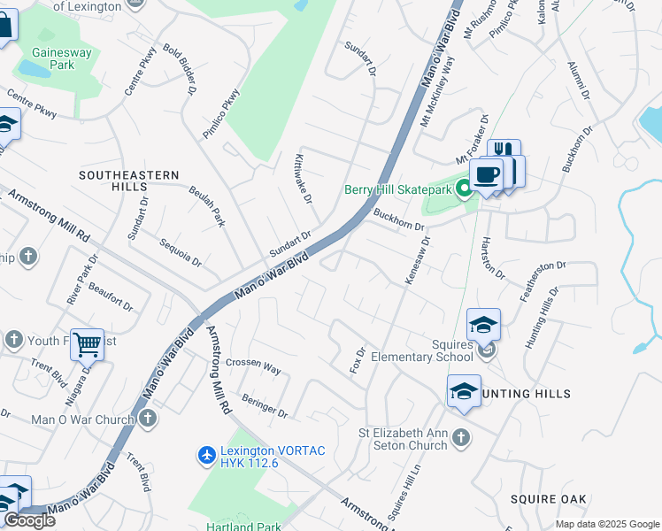 map of restaurants, bars, coffee shops, grocery stores, and more near 1465 Deer Lake Circle in Lexington