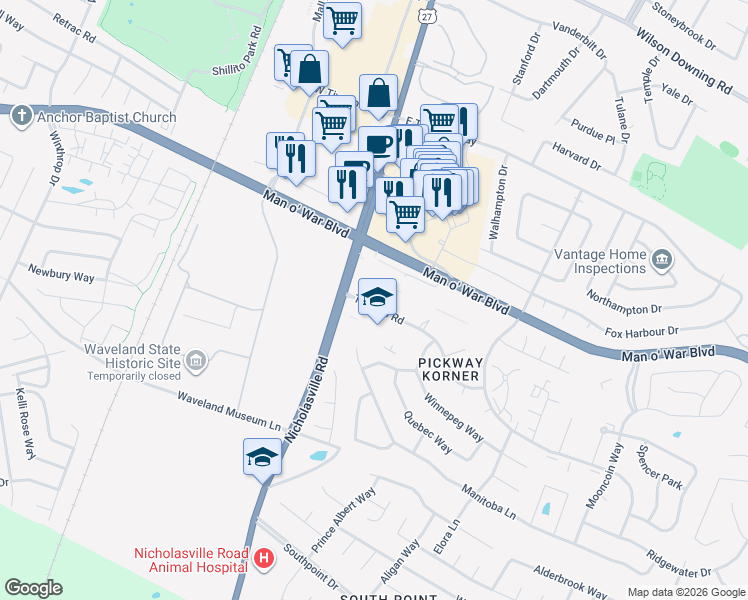 map of restaurants, bars, coffee shops, grocery stores, and more near 121 Toronto Road in Lexington