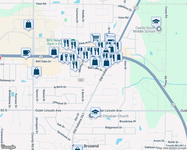 map of restaurants, bars, coffee shops, grocery stores, and more near 109 Olde Newburgh Drive in Newburgh