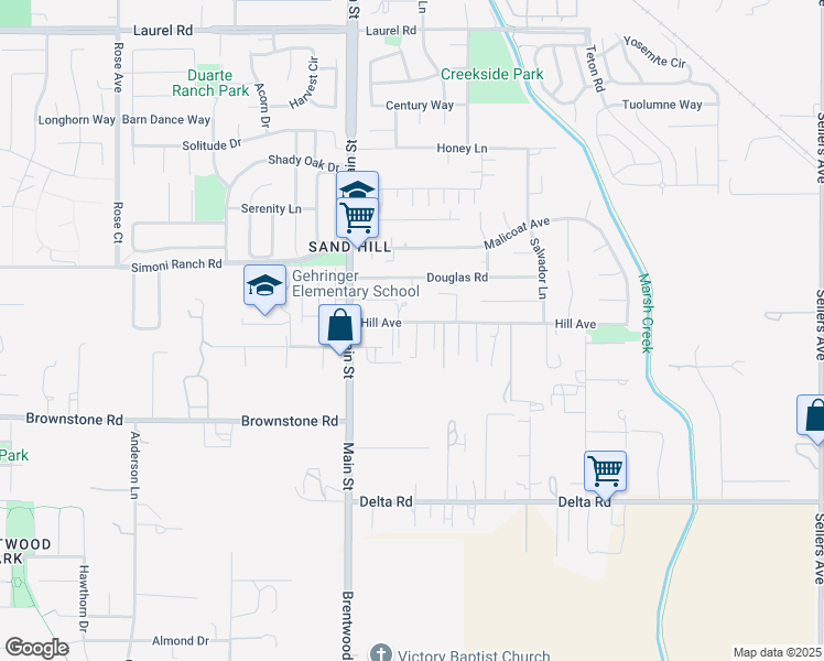 map of restaurants, bars, coffee shops, grocery stores, and more near 87 Hill Avenue in Oakley
