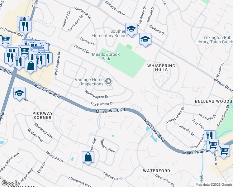 map of restaurants, bars, coffee shops, grocery stores, and more near 3970 Northampton Drive in Lexington
