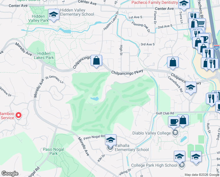 map of restaurants, bars, coffee shops, grocery stores, and more near 808 Golf Club Road in Pleasant Hill