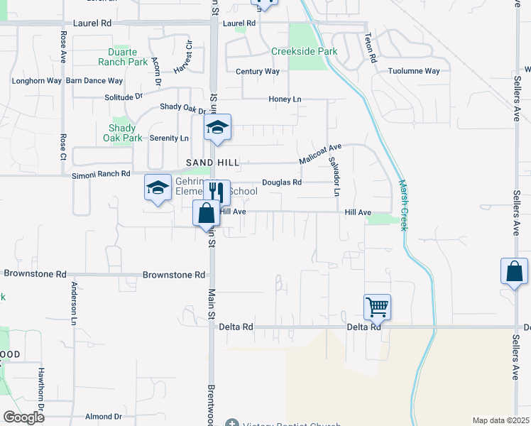 map of restaurants, bars, coffee shops, grocery stores, and more near 40 Cooks Court in Oakley