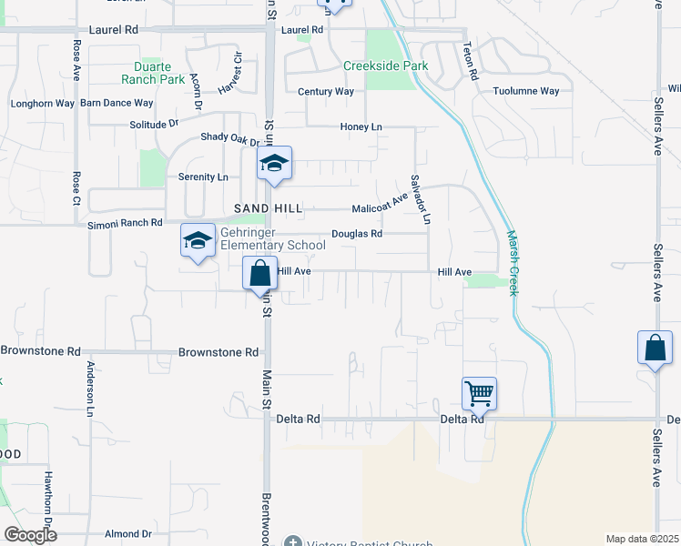 map of restaurants, bars, coffee shops, grocery stores, and more near 2 Almond Place in Oakley