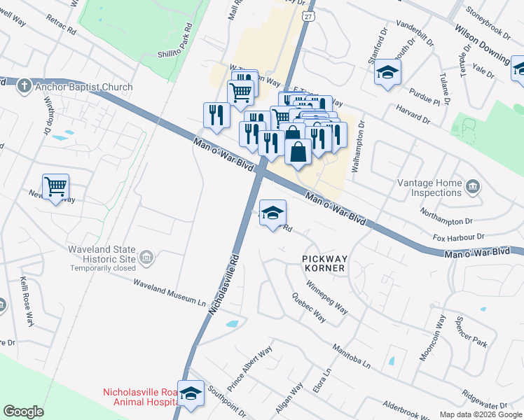 map of restaurants, bars, coffee shops, grocery stores, and more near 121 Toronto Road in Lexington