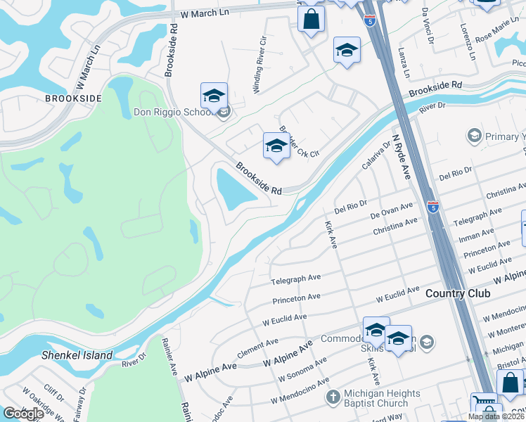 map of restaurants, bars, coffee shops, grocery stores, and more near 4224 Pinehurst Circle in Stockton