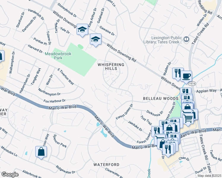map of restaurants, bars, coffee shops, grocery stores, and more near 209 Camelot Drive in Lexington