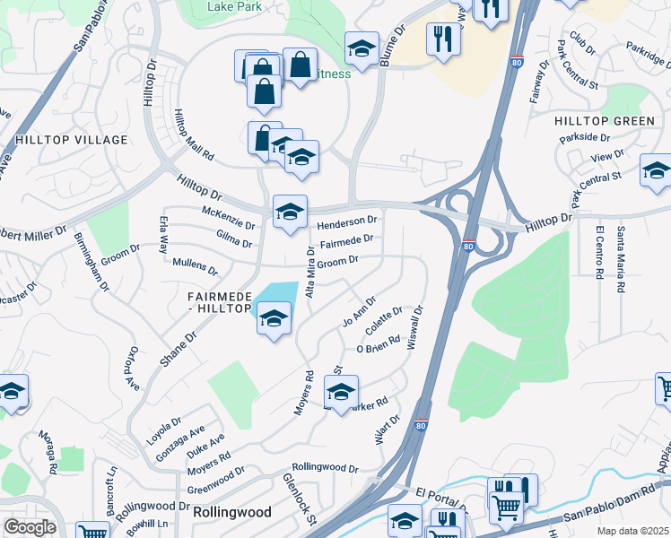 map of restaurants, bars, coffee shops, grocery stores, and more near 3122 Groom Drive in Richmond