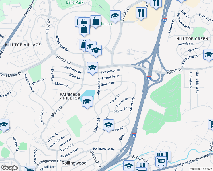map of restaurants, bars, coffee shops, grocery stores, and more near 3122 Groom Drive in Richmond