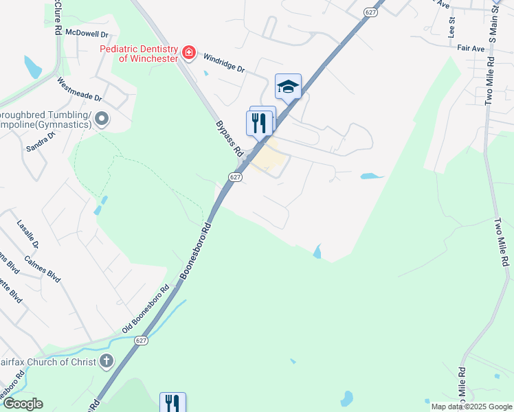 map of restaurants, bars, coffee shops, grocery stores, and more near 557 Country Club Court in Winchester