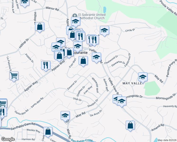 map of restaurants, bars, coffee shops, grocery stores, and more near 3136 Deseret Drive in Richmond