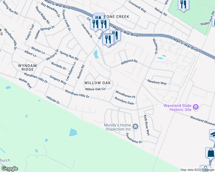 map of restaurants, bars, coffee shops, grocery stores, and more near 857 Willow Oak Circle in Lexington