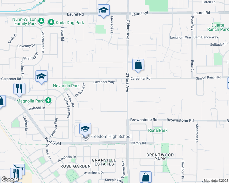 map of restaurants, bars, coffee shops, grocery stores, and more near 10 Privet Court in Oakley