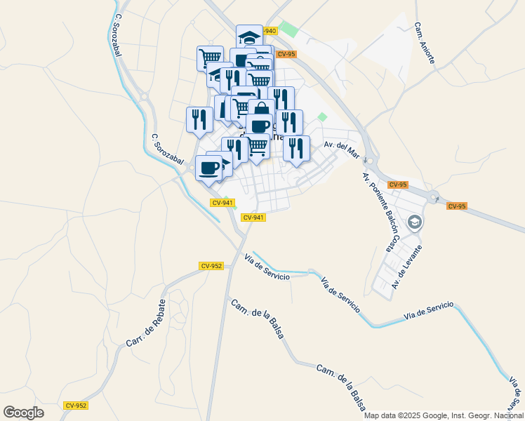 map of restaurants, bars, coffee shops, grocery stores, and more near 37 Calle de Galant Delgado in San Miguel de Salinas