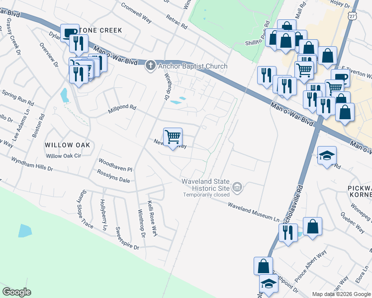map of restaurants, bars, coffee shops, grocery stores, and more near 3810 Lochdale Terrace in Lexington