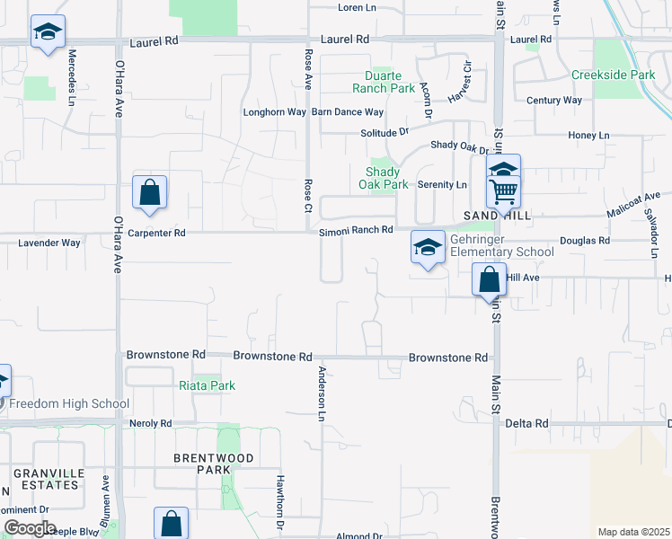map of restaurants, bars, coffee shops, grocery stores, and more near 113 Little Ranch Circle in Oakley