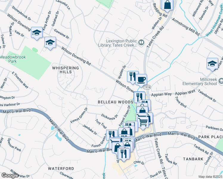 map of restaurants, bars, coffee shops, grocery stores, and more near in Lexington
