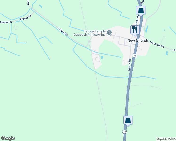 map of restaurants, bars, coffee shops, grocery stores, and more near in New Church