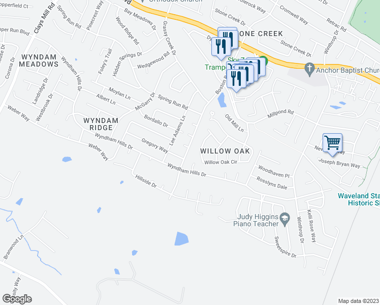 map of restaurants, bars, coffee shops, grocery stores, and more near 3968 Boston Road in Lexington