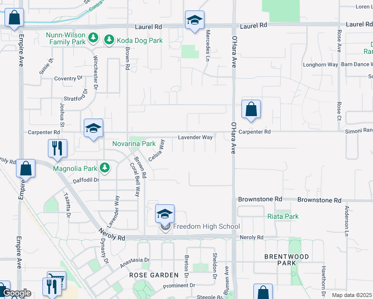 map of restaurants, bars, coffee shops, grocery stores, and more near 43 Sorrel Court in Oakley