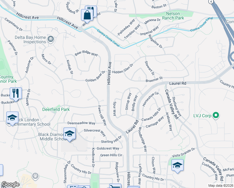 map of restaurants, bars, coffee shops, grocery stores, and more near 4908 Chaps Court in Antioch