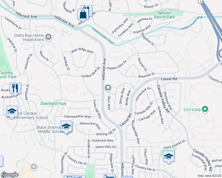 map of restaurants, bars, coffee shops, grocery stores, and more near 4908 Chaps Court in Antioch