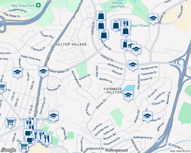map of restaurants, bars, coffee shops, grocery stores, and more near 3091 Erla Way in Richmond
