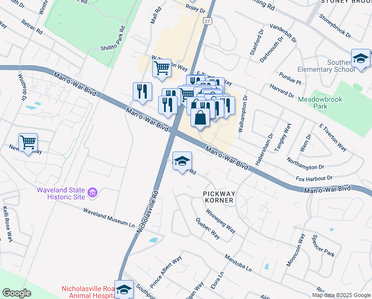 map of restaurants, bars, coffee shops, grocery stores, and more near in Lexington