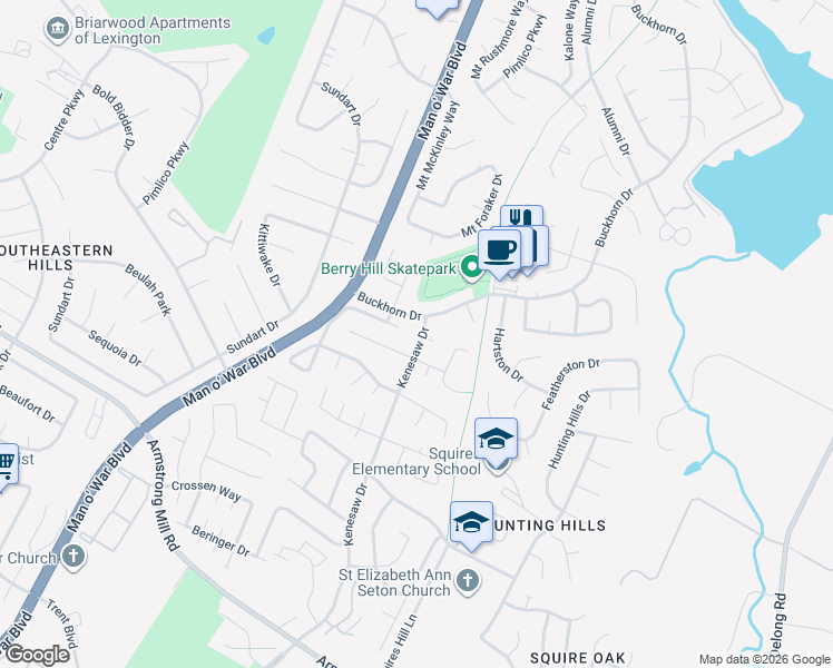 map of restaurants, bars, coffee shops, grocery stores, and more near 3301 Kenesaw Drive in Lexington