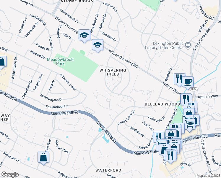 map of restaurants, bars, coffee shops, grocery stores, and more near 3724 Hacker Court in Lexington