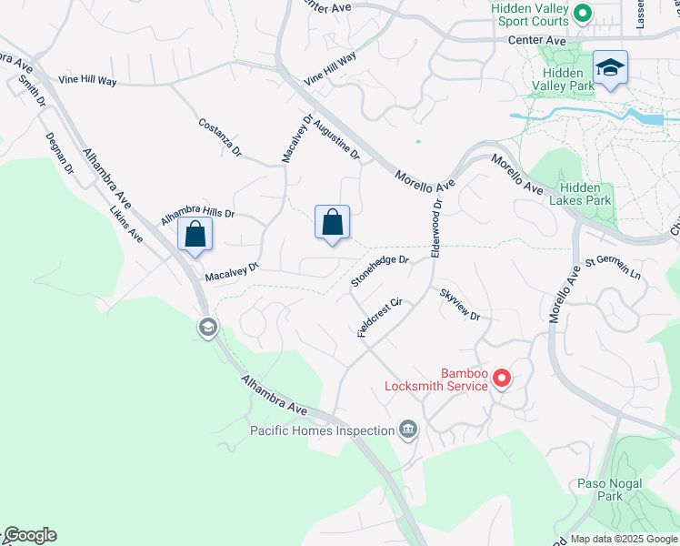 map of restaurants, bars, coffee shops, grocery stores, and more near 276 Sunnybrae Drive in Martinez