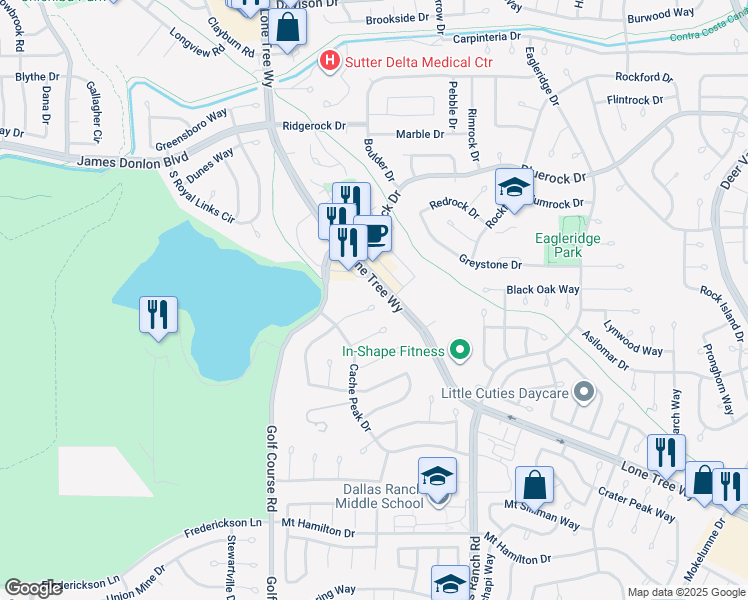 map of restaurants, bars, coffee shops, grocery stores, and more near 4729 Matterhorn Court in Antioch