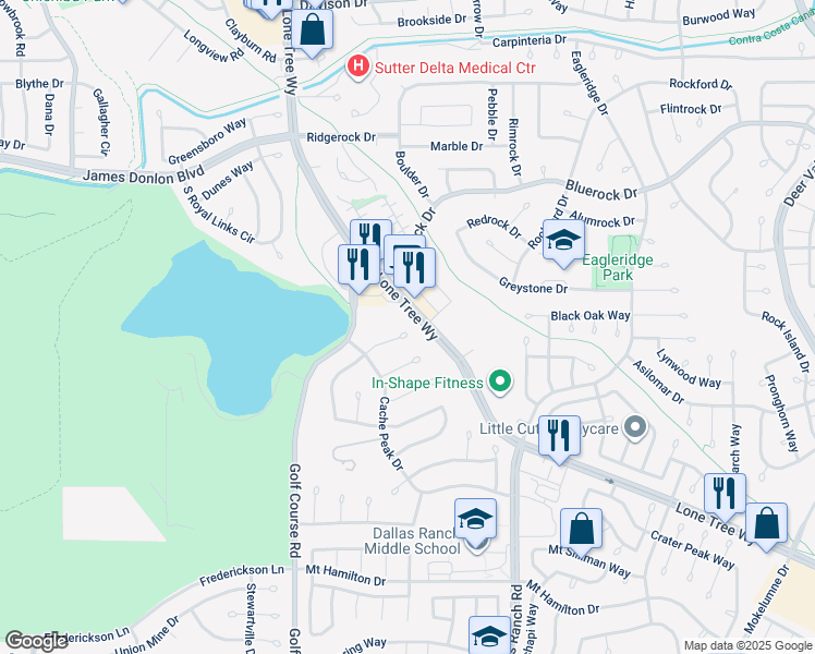 map of restaurants, bars, coffee shops, grocery stores, and more near 4729 Matterhorn Court in Antioch