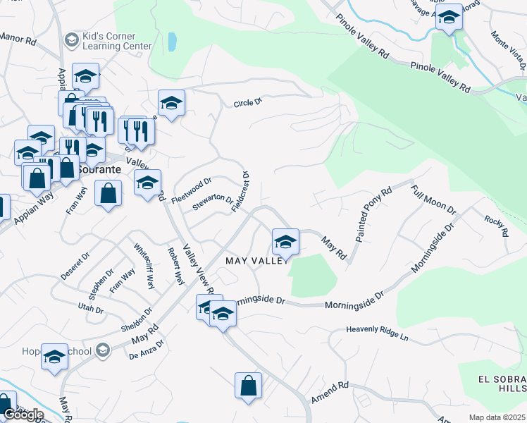 map of restaurants, bars, coffee shops, grocery stores, and more near 3516 May Road in Richmond