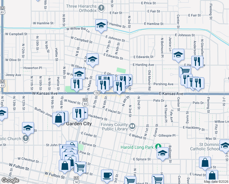 map of restaurants, bars, coffee shops, grocery stores, and more near 308 East Holmes Avenue in Garden City