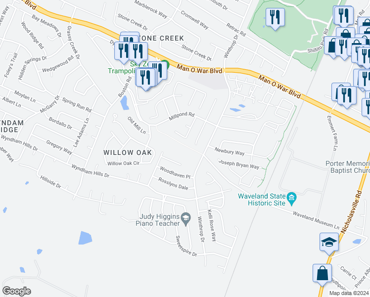 map of restaurants, bars, coffee shops, grocery stores, and more near 3753 Mossbridge Way in Lexington