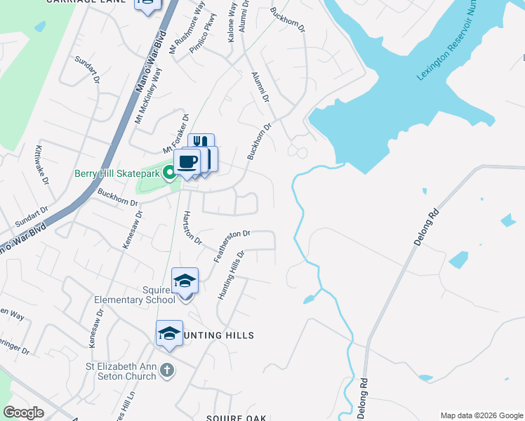 map of restaurants, bars, coffee shops, grocery stores, and more near 3449 Royal Wood Road in Lexington