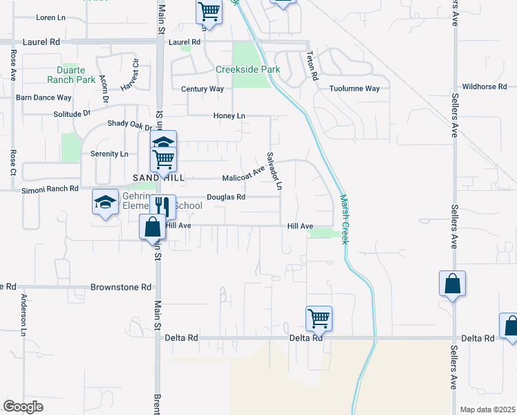 map of restaurants, bars, coffee shops, grocery stores, and more near 34 Fuller Court in Oakley